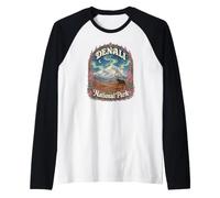 USA Alaska Aurora Vintage Denali National Park Raglan Baseball Tee