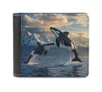 USA-Alaska States Killer Whale Bifold Wallet PU Leather Credit Card Holder Wallets Slim Front Pocket Money Clip
