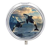 USA-Alaska States Killer Whale Pill Organizer Round Pill Box Travel Pill Case Medicine Organizer for Pocket Purse