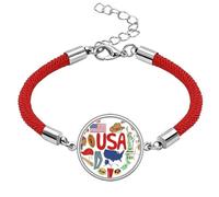 USA amelove Heart National Flag Lucky Red String Bracelet Rope Bracelet Handmade
