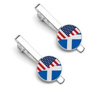 Usa America And Scotland Scottish Flag Tie Clip for Men,Round Tie Bar Clips And Cufflinks Set for Luxury Clothing Accessories 2 Pcs&-A0B1