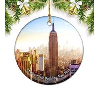 USA America Empire State Building New York Christmas Ornaments for Tree Ceramic Pendant Double Sided Ornament Decor Xmas Gifts Porcelain Travel Souvenirs