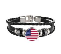 USA America Flag Braided Bracelet Leather Chain Crystal Wristband Souvenir,Fashion Handmade Bracelet for Man & Woman Special Day's Gift
