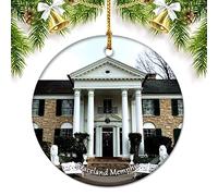USA America Graceland Memphis Christmas Ornaments for Tree Ceramic Pendant Double Sided Ornament Decor Xmas Gifts Porcelain Travel Souvenirs