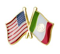 USA America & Mexico Mexican Friendship National Flag Metal Enamel Pin Badge - 2.4cm x 1.9cm - Crossed American and Mexican Flags - Hard Enamel Diplomatic Lapel Pin
