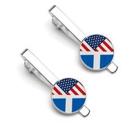 Usa America Scotland Scottish Flag Tie Clip for Men,Round Tie Bar Clips And Cufflinks Set for Luxury Clothing Accessories 2 Pcs&-A0B1