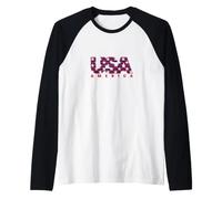 USA America Stars & Stripes Patriotic Flag Logo Raglan Baseball Tee