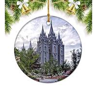 USA America Temple Square Salt Lake Christmas Ornaments for Tree Ceramic Pendant Double Sided Ornament Decor Xmas Gifts Porcelain Travel Souvenirs