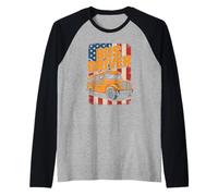 USA American Flag School Bus Driver Salute Honor Raglan Baseball Tee