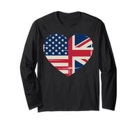 USA American UK Heart Flag Dual Citizenship Long Sleeve T-Shirt