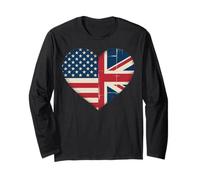 USA American UK Heart Flag Dual Citizenship Long Sleeve T-Shirt