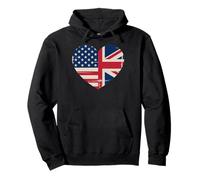 USA American UK Heart Flag Dual Citizenship Pullover Hoodie