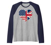 USA American UK Heart Flag Dual Citizenship Raglan Baseball Tee