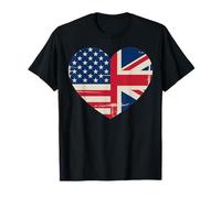 USA American UK Heart Flag Dual Citizenship T-Shirt