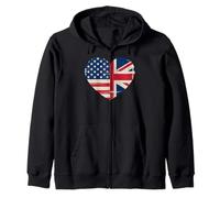 USA American UK Heart Flag Dual Citizenship Zip Hoodie