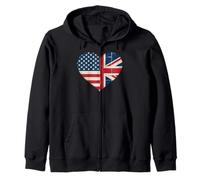USA American UK Heart Flag Dual Citizenship Zip Hoodie