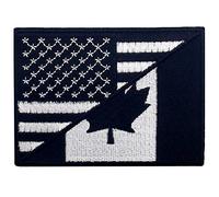 USA American United State Canada Flag Patch Embroidered Applique Iron On Sew On Emblem, White & Black