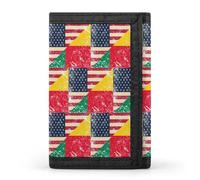 USA and Benin Vintage Flag Trifold Wallet for Men Classic Lightweight Credit Card Holder Tri Fold Purse with Zippered