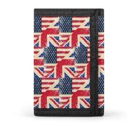 USA and Birtish Vintage Flag Trifold Wallet for Men Classic Lightweight Credit Card Holder Tri Fold Purse with Zippered