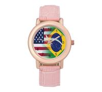USA and Brazil Flag Women's Wrist Watch Easy Reader with Leather Strap Analog Display Wonderful Ladies Gifts