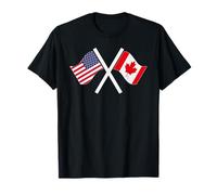 USA and Canada Crossed Flags Dual Roots T-Shirt