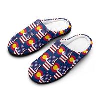 USA And Colorado State Flag Mens Slippers Memory Foam Winter Warm Sandals Slip On House Shoes Size 7-14