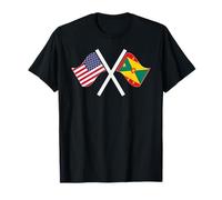 USA and Grenada Crossed Flags Dual Roots T-Shirt