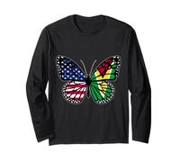 USA and Guyana Mix Butterfly Roots Guyanese American Long Sleeve T-Shirt