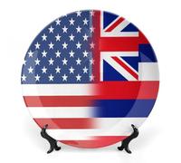 USA And Hawaii State Flag Bone China Decorative Plate Ceramic Plates Wall Decor with Display Stand 10inch