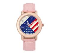 USA and Netherlands Grunge Flag Womens Elegant Watch Analogue Quartz Watch Leather Band Wristwatch