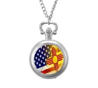 USA and New Mexico State Flag Vintage Pocket Watch Alloy Pendant Watches Necklace Gift for Men Women Silver-Style