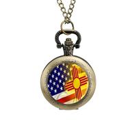 USA and New Mexico State Flag Vintage Pocket Watch Alloy Pendant Watches Necklace Gift for Men Women Coppery-Style