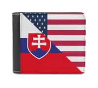 USA and Slovenia Flag Slim Wallet Bifold Credit Card Holder Case PU Pouch Purse for Men Women