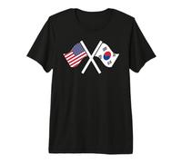 USA and South Korea Crossed Flags Dual Roots Premium T-Shirt
