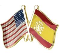 USA and Spain Crossed Flags Enamel Lapel Pin - 2.4 x 1.9 cm Metal Badge - International Friendship Accessory for Jackets, Hats, Backpacks, and More