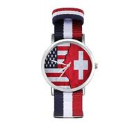 USA and Switzerland Flag Quartz Watches Without Scale Wrist Watch with Adjustable Strap for Men Women