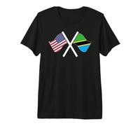 USA and Tanzania Crossed Flags Dual Roots Premium T-Shirt
