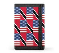 USA and Trinidad and Tobago Flag Men's Wallets Trifold Women Purse with Coin Pocket 8 Card Slots Keyring Photo Window