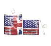 Usa and Uk Flag Clear Plastic Storage Boxes with lid Pantry Essentials Decorative Storage Bins for Floss Picks,Paper Clips,2 Pack