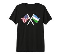USA and Uzbekistan Crossed Flags Dual Roots Premium T-Shirt