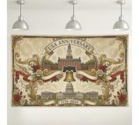 USA Anniversary Vintage Wall Backdrop, Retro Floral Celebration Decorations, Rustic Beige Picture Background for Indoor/Outdoor Party Supplies 71x43 Inch