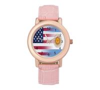 USA Argentina Flag Women's Wrist Watch Easy Reader with Leather Strap Analog Display Wonderful Ladies Gifts