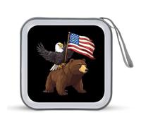 USA Bald Ea-gles Bear CD Case Holder Portable 40 Capacity DVD Wallet Storage Organizer for Car Travel