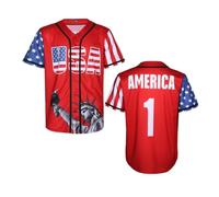 USA Baseball Jersey for Men American Flag Statue of Liberty USA Eagle America Shirts Sports Uniform, Red, XXL