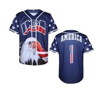USA Baseball Jersey for Men American Flag Statue of Liberty USA Eagle America Shirts Sports Uniform, Blue, XL