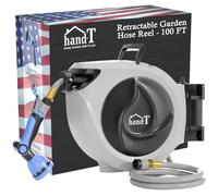 USA Based Retractable Garden Hose Reel, 1/2 in x 100 ft Quick Connect 10-Pattern Sprayer, Wall Mounted Auto Self Retracting Water Hose Reels, UV Resistant Automatic Rewind 180° Mount | Gray