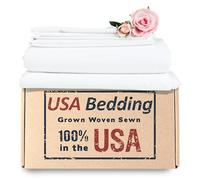 USA BEDDING Luxury Hotel Quality Sheets, 72% American Long Staple Cotton & Poly Percale Blend. Crisp, White, 4 Piece Full Deep Pocket Fitted Flat Sheet, 2 Standard Pillowcases.100% Made in The USA.