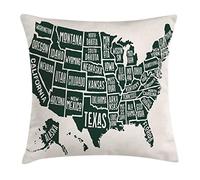 Usa, Black And White Style United States Of America Map With Written State Names Cushion Cover Soft Throw Pillow Case Polyester Cushion Covers For Valentines Day Home Bedroom 45X45Cm
