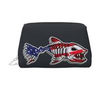 USA Bone Fish Print Leather Cosmetic Pouch, Leather Makeup Bag for Purse with Top Zip Closure Stylish Toiletry Bag