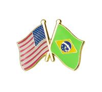 USA & Brazil Friendship Enamel Lapel Pin Badge - Crossed National Flags Brooch - American & Brazilian Countries United - 2.4 x 1.9cm Metal Gift Pin